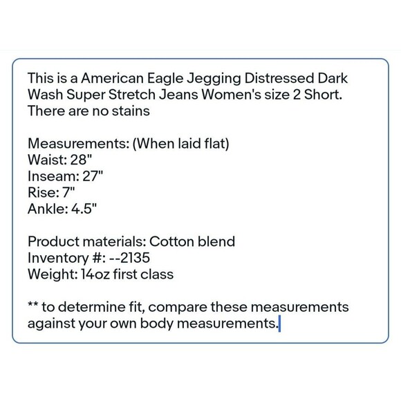 American Eagle Jegging Distressed Dark Wash Super Stretch Jeans size 2 Short - Picture 4 of 4